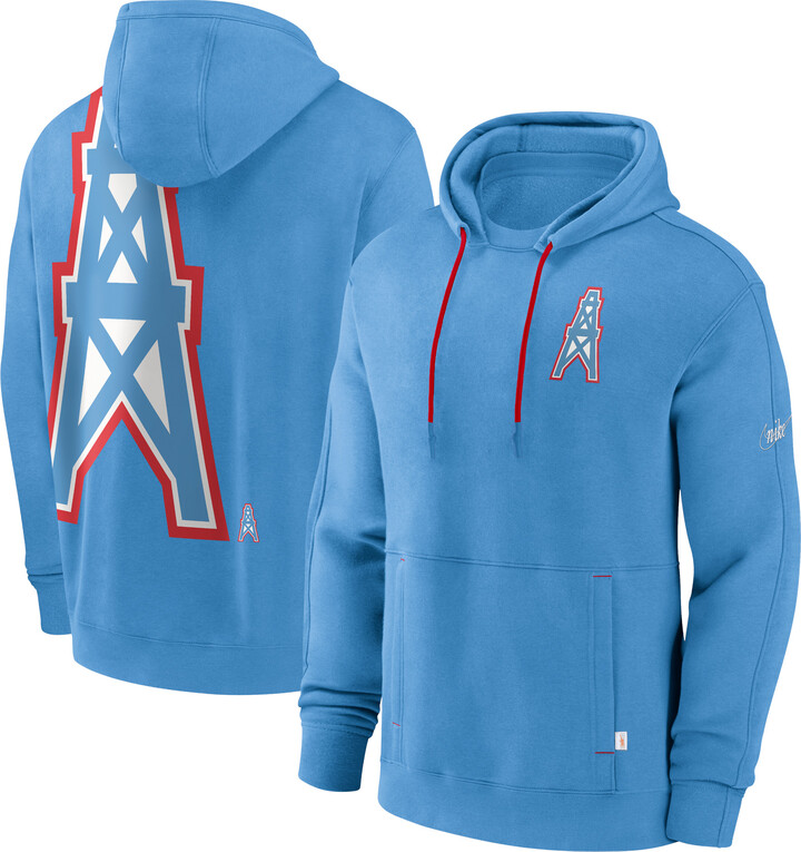 Men's Nike Light Blue Tennessee Titans Oilers Throwback Layered Logo Statement Pullover Hoodie