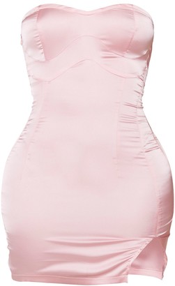 4fashion Shape Dusty Pink Satin Cup Detail Bandeau Bodycon Dress