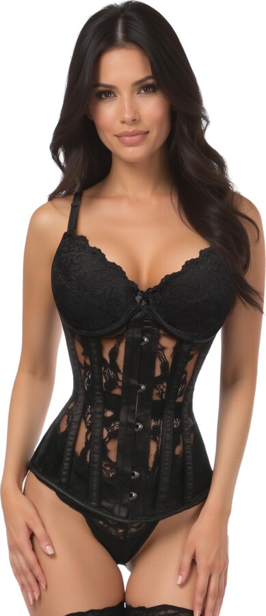 Daisy corsets Women's Black Sheer Lace Underwire Open Cup