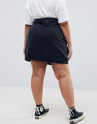 ASOS Curve Design Curve Denim Wrap Skirt In Washed Black