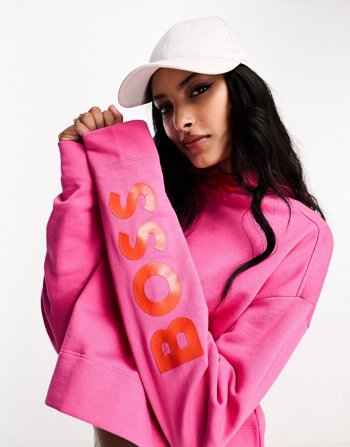 BOSS ORANGE BOSS Eflam logo arm hoodie in pink - ShopStyle
