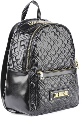 Love Moschino Black Shiny Quilted Faux Leather Backpack