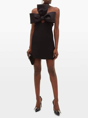 Saint Laurent Bow-trim Satin And Crepe Mini Dress - Womens - Black