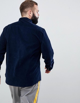 ASOS DESIGN Plus slim fit stretch cord shirt in navy