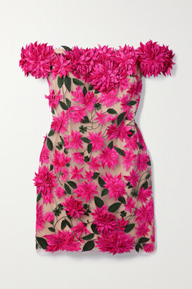 Oscar de la Renta Dahlia Off-the-shoulder Appliquéd Tulle Mini Dress - Pink