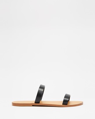 Atmos & Here Atmos&Here - Women's Black Flat Sandals - Rebecca Leather Slides - Size 6 at The Iconic