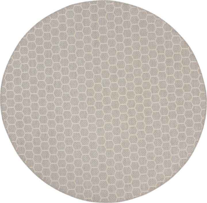 Nourison Reversible Indoor Outdoor Grey 8 ft. x 8 ft. Honeycomb Contemporary Round Area Rug