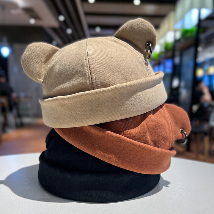 NONE Unisex Cat Ear Cute Dome Caps Men women Melon Beanie Htas Solid Color Autumn Winter Hip Hop Hat Fashion Korean Version Melon Cap