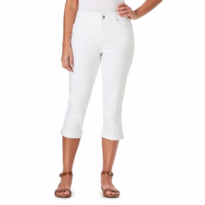 stretch denim capris with pockets