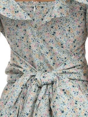 Batsheva Printed Cotton Midi Dress W/ Back Bow