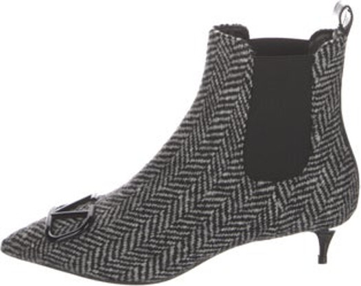 Valentino Ankle Chelsea Boots Black Striped Pointed-Toes