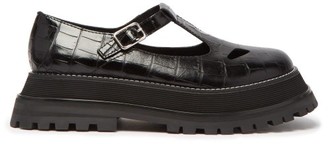 Burberry Aldwych Crocodile-embossed Leather Mary-jane Flats - Womens - Black