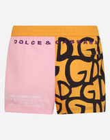 Thumbnail for your product : Dolce & Gabbana Short nylon patchwork swim trunks with patch