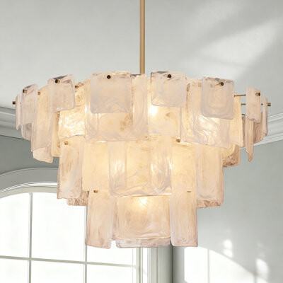 LNC Home 13- Light Dimmable 37’’ W 4 Tiered Cloud Glass Dining Room Chandelier