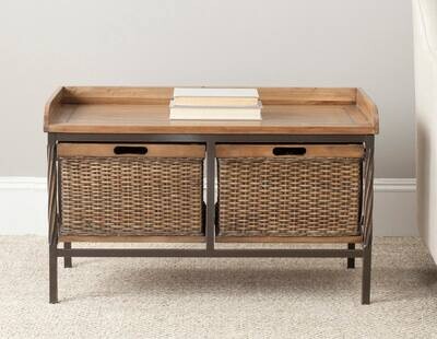 Noah Storage Bench in Antique Pewter/Medium Oak By Safavieh