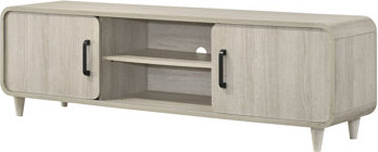 George Oliver 1pc TV Stand Contemporary Light Wood Finish Sliding Doors Black Handles Tapered Legs Mid-century Wooden Living Room Furniture