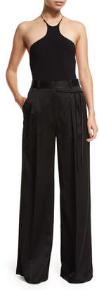 Alexander Wang T by Satin Suiting Wide-Leg Wrap-Front Pants w/ Side-Tie