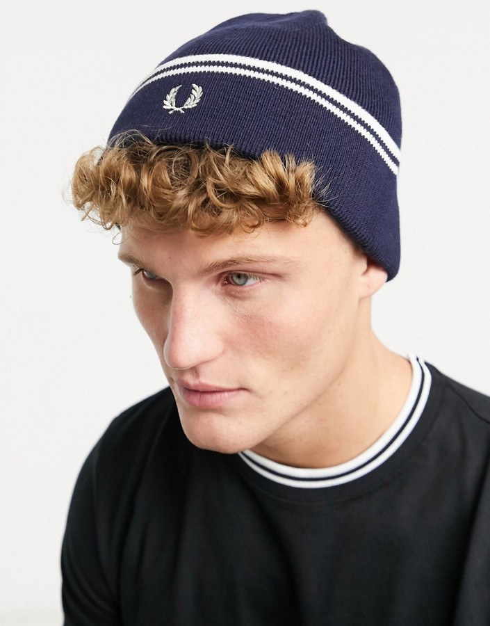 Fred Perry twin tipped merino wool beanie hat in black - ShopStyle