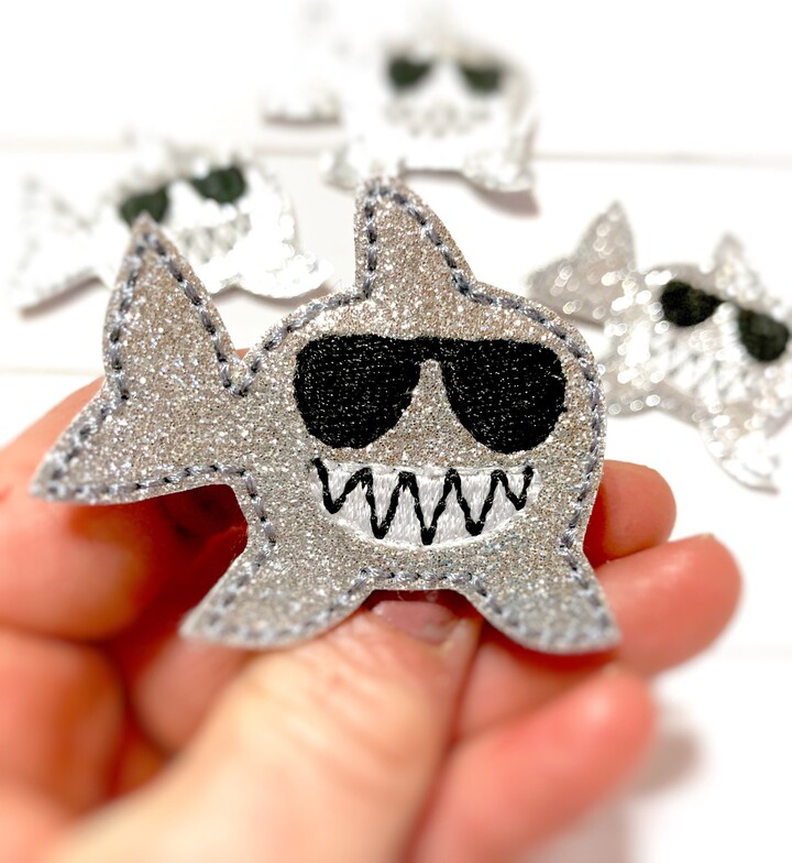 Etsy Shark Felties, Cool Sunglasses Feltie Embellishment, Cut Uncut Feltie, Glitter Ocean Sea Sharky