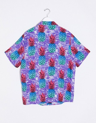 Reclaimed Vintage Inspired shirt in purple pineapple print