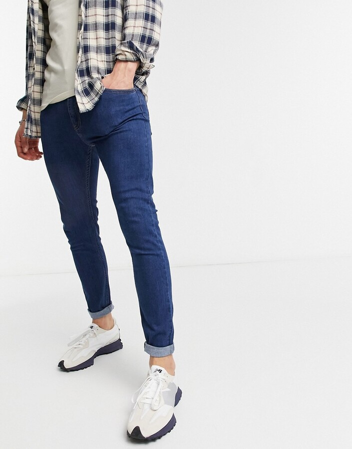 Bershka Super Skinny Fit Jeans In Dark Blue - ShopStyle