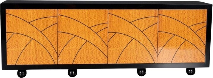 Pace Collection “boca” Credenza With Birdseye Maple Doors & Black Lacquer Frame