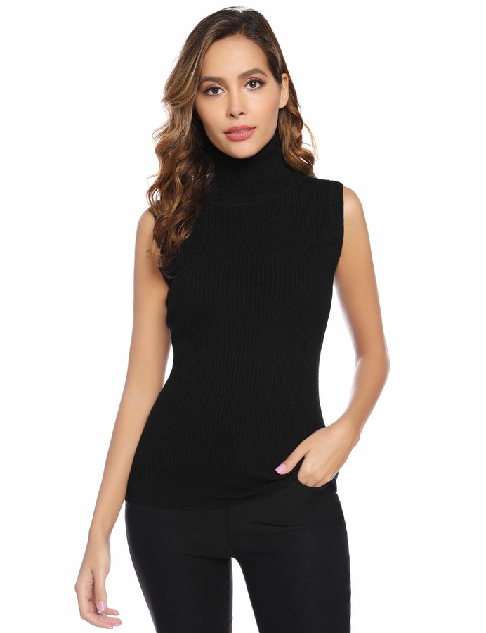 Abollria Jumpers for Women Turtle Neck Sleeveless Chunky Knit Ribbed ...