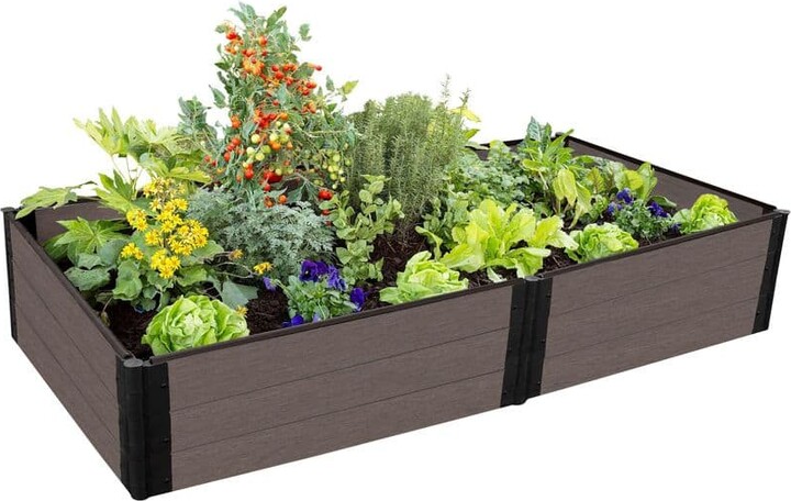 Frame It All 4 ft. x 8 ft. x 16.5 in. Weathered Wood Composite Raised Garden Bed 1 in. Profile
