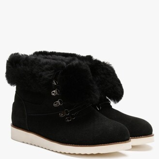 Australia Luxe Collective Yael Black Double-Face Sheepskin Lace Up Boots