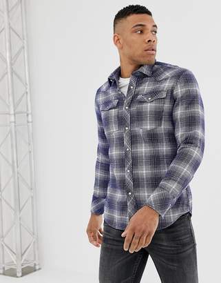G Star G-Star washed check shirt in blue and off white