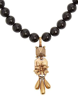 Valentino Floral Rockstud Pendant Beaded Necklace - Womens - Black