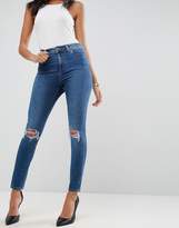Thumbnail for your product : ASOS Design Ridley High Waist Skinny Jeans In Corinne Dark Wash With Rips And Busts