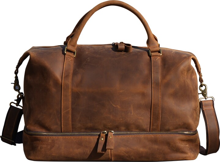 Touri Men's Leather Weekend Bag With Suit Compartment Light Brown ShopStyle Briefcases