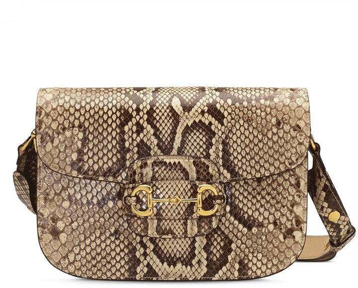 Gucci 1955 Horsebit snake-effect shoulder bag - ShopStyle