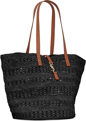 panier medium bag in crochet raffia and smooth leather