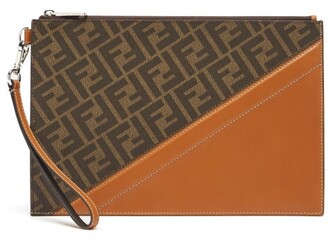 Fendi Ff-print Coated-canvas And Leather Pouch - Brown Multi