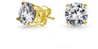 Bling Jewelry Mens Unisex Gold Plated 925 Silver CZ Stud Earrings 8mm