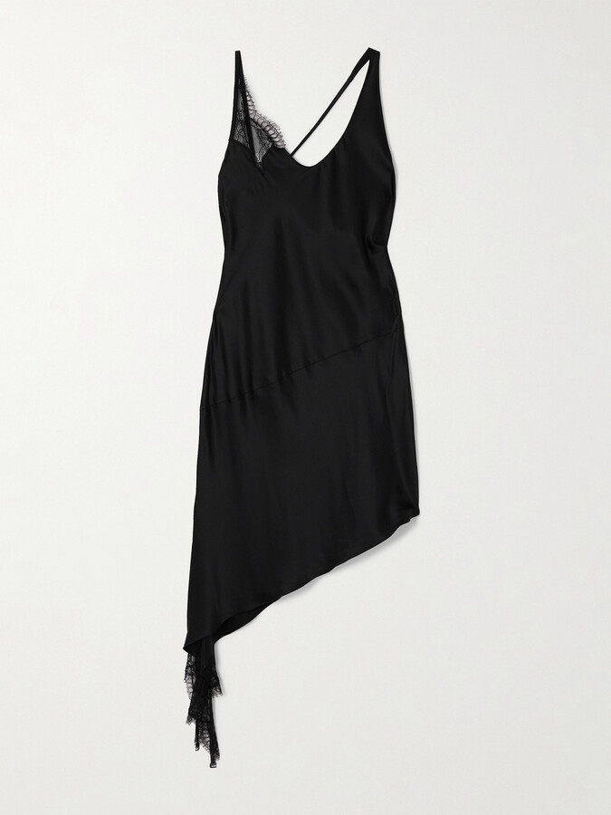 Courreges Asymmetrical Lace-trimmed Satin Mini Dress - Black