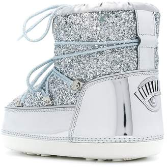 Chiara Ferragni glitter lace up snow boots
