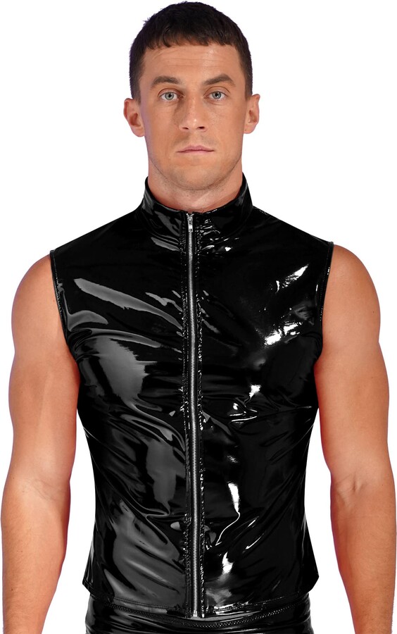 iiniim Men's Shiny Metallic PVC Leather Vest Waistcoat Tops MC Hammer ...