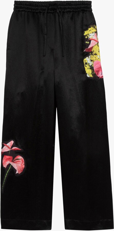 Floral Bouquet Appliqué Pajama Trousers in BLK MULTI