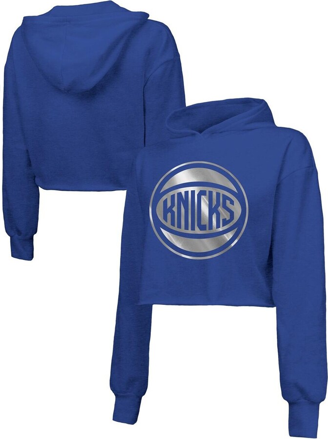 Majestic Women's Royal New York Knicks Tri-Blend Cropped Pullover Hoodie