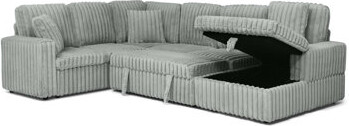 Latitude Run Corduroy Striped Upholstered Sofa, Modern Minimalist U-shaped combination sofa, Pull - out Bed & Storage Chaise, Seat Soft Couch (Assembly is required