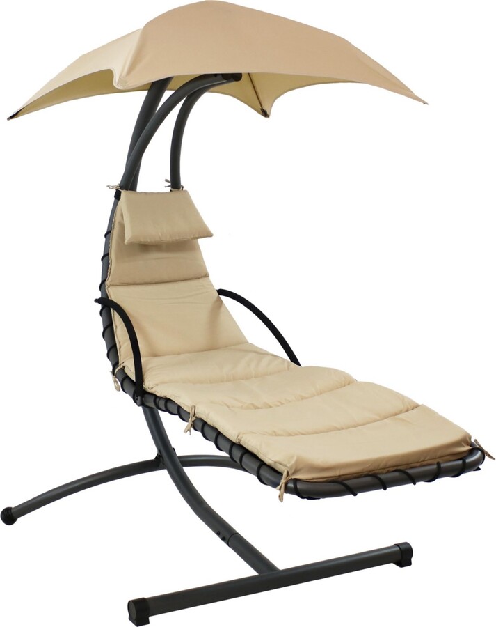 Sunnydaze Decor Outdoor Hanging Chaise Floating Lounge Chair with Canopy Umbrella and Arc Stand