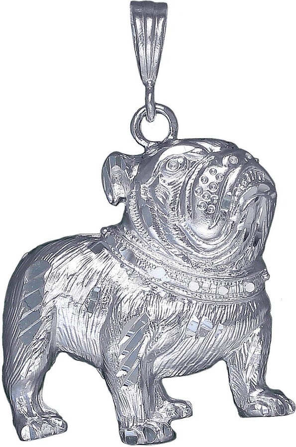 Etsy sterling Silver Bulldog Charm Pendant Necklace 1.9 Inches 7 Grams With Diamond Cut Finish & 24 Inch Figaro Chain