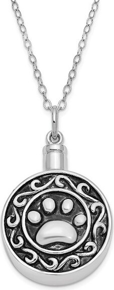Black Bow Jewelry Co. BlackBowJewelryRhodiumPlatedSterlingSilverPawPrintAshHolderNecklace18Inch