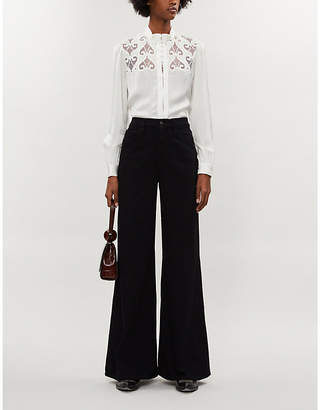 Sandro Lace-embroidered relaxed-fit satin shirt