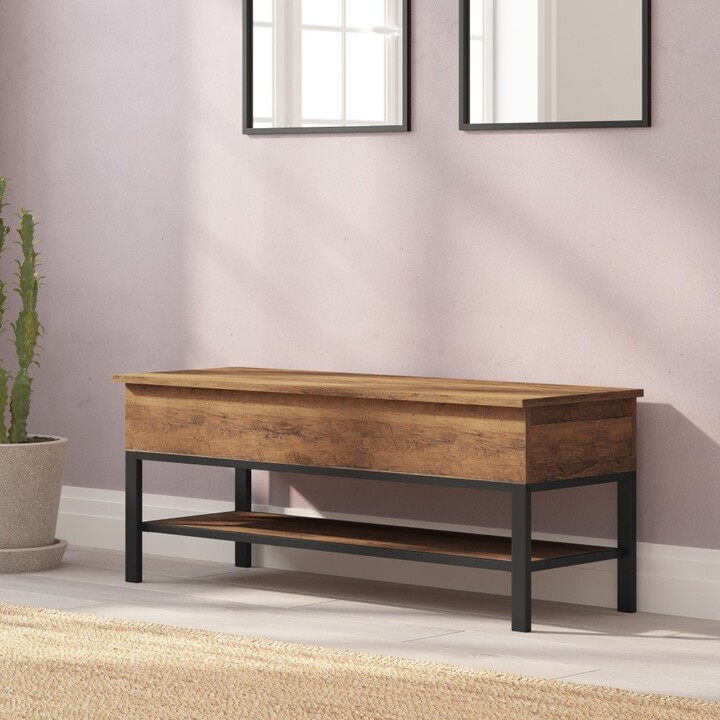 Taylor & Logan Modern Farmhouse Entryway Storage Bench with Lower Shelf