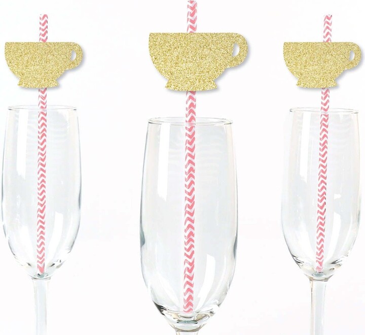 Big Dot of Happiness Gold Glitter Tea Cup Party Straws NoMess Real