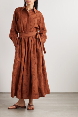 【送料&関税込】ChloAC Paloma ChloA£AC X Eres Skirt Chloé + Eres Paloma Broderie Anglaise Linen Midi Skirt - Red
